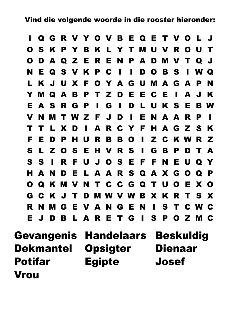 Vind die volgende woorde in die rooster hieronder: Word Search