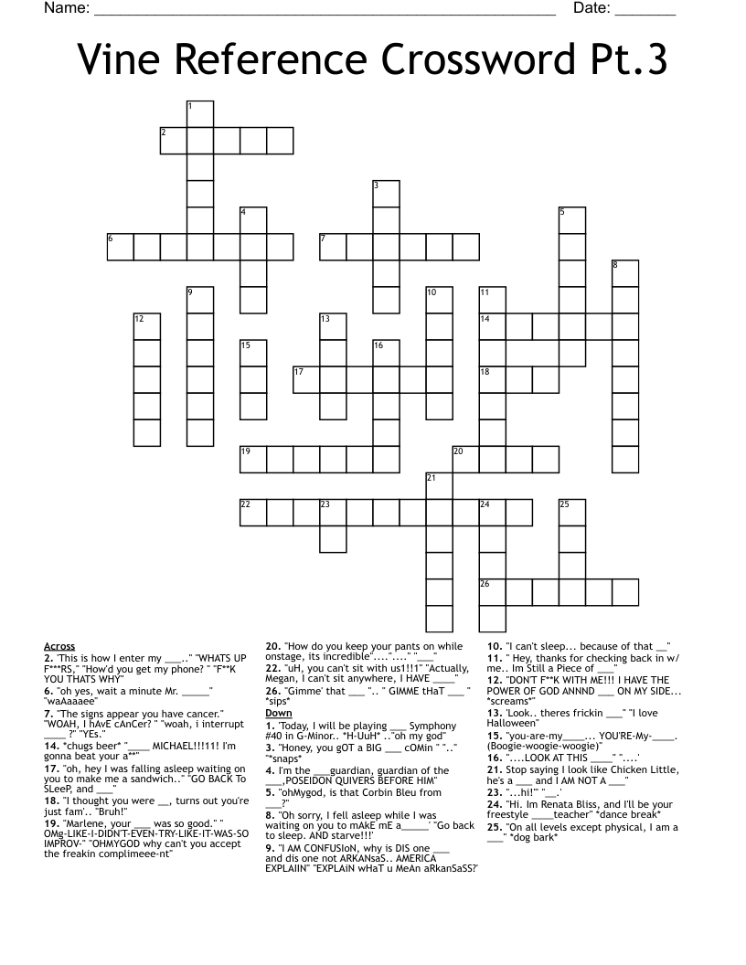 Vine Reference Crossword Pt.3