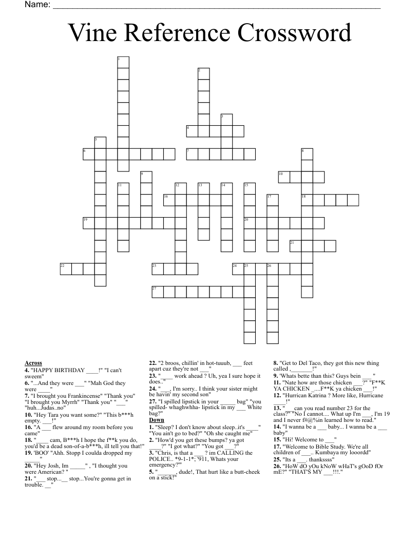 Vine Reference Crossword 