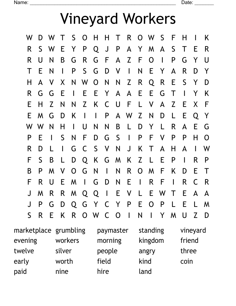 Vineyard Workers Word Search