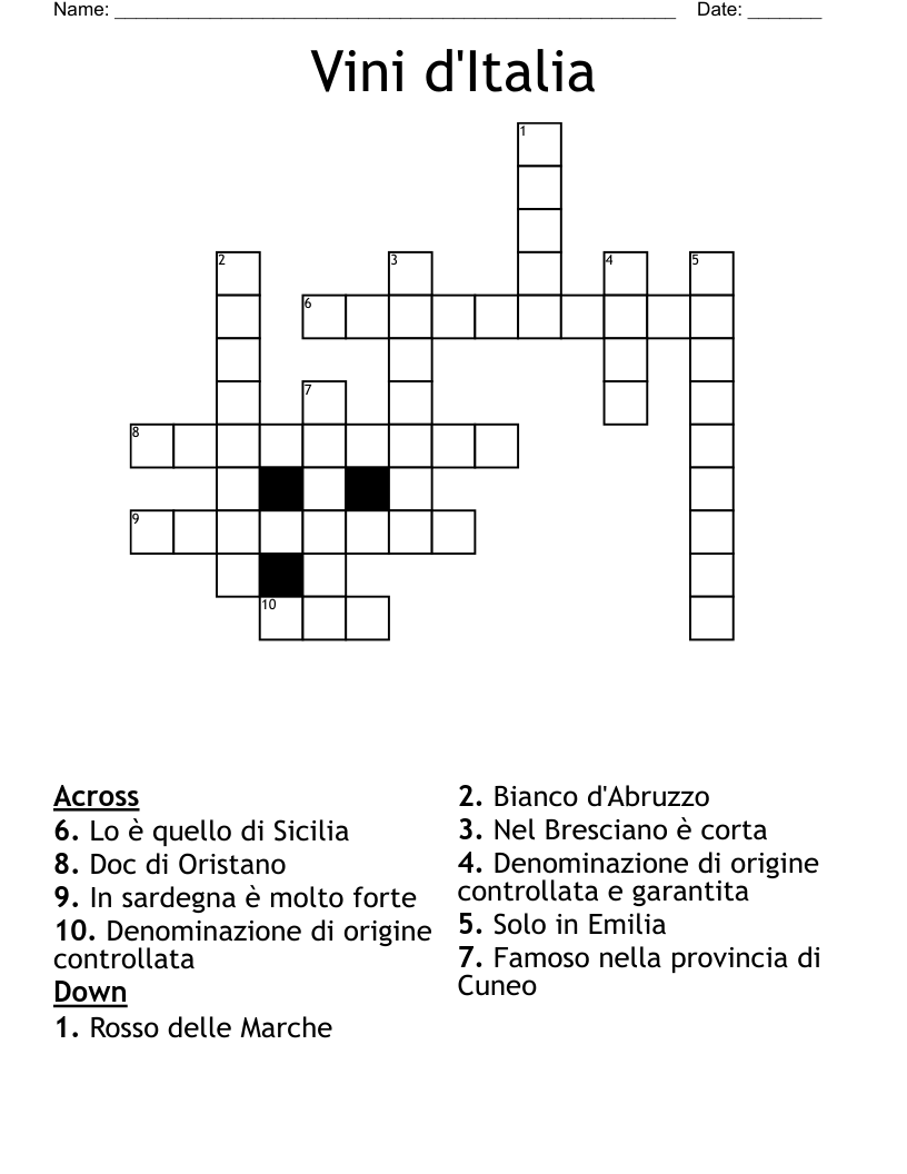 Vini d'Italia Crossword