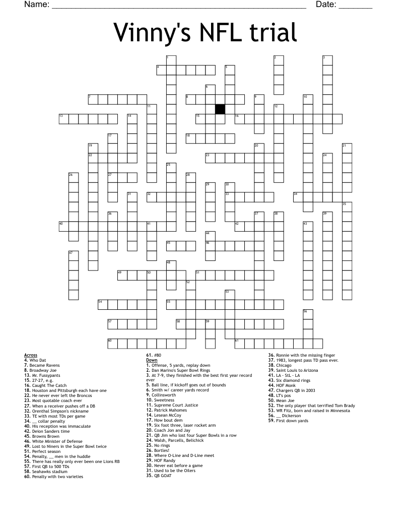 Vinny's NFL trial Crossword