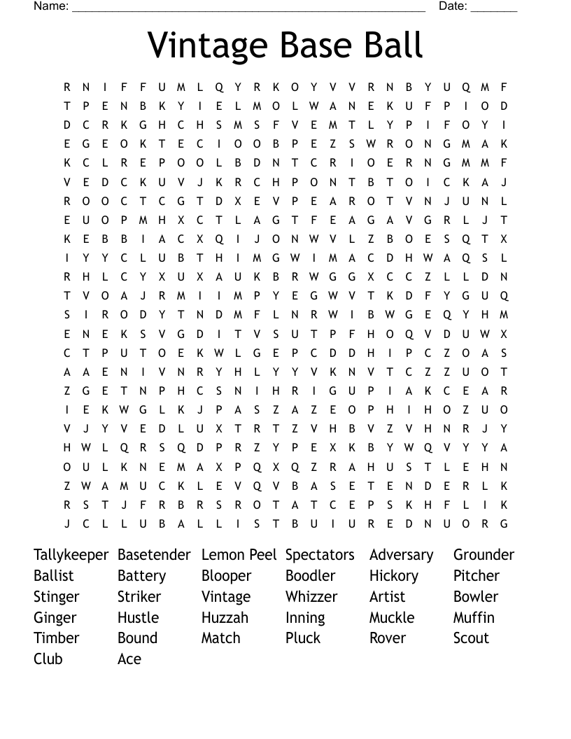 Vintage Base Ball Word Search