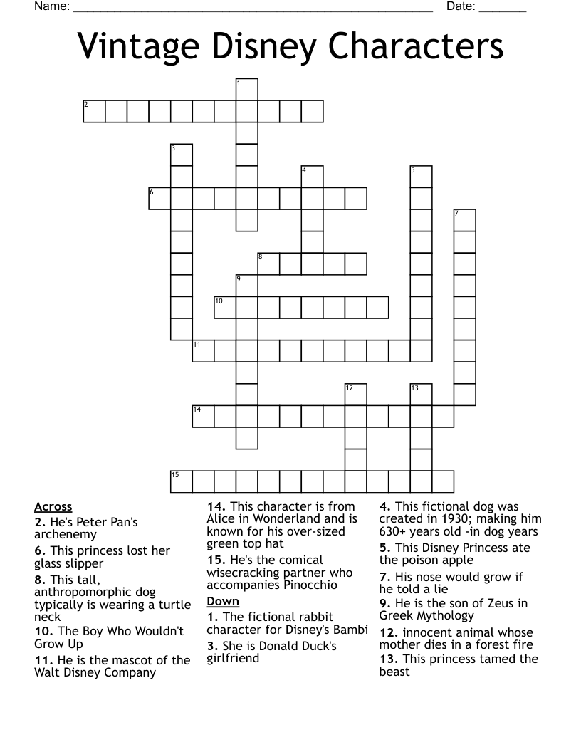 Vintage Disney Characters Crossword