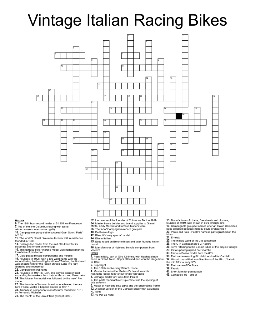 Vintage Italian Racing Bikes Crossword