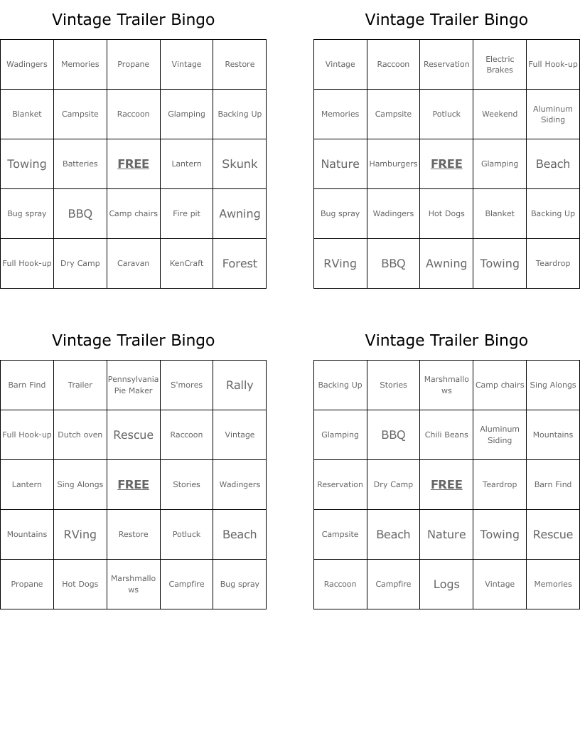 Vintage Trailer Bingo