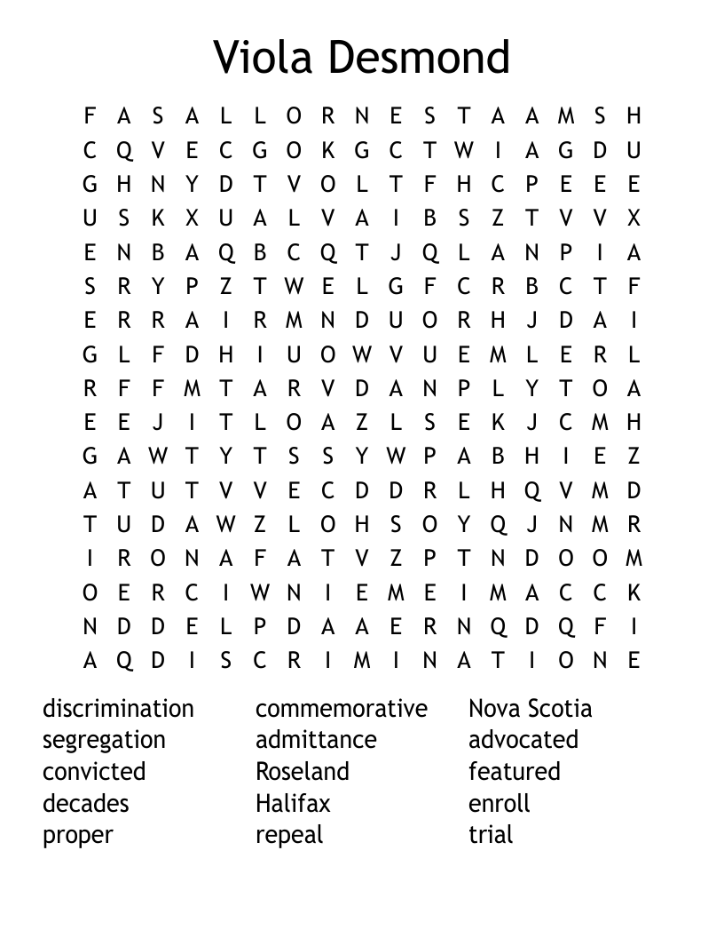 Viola Desmond Word Search
