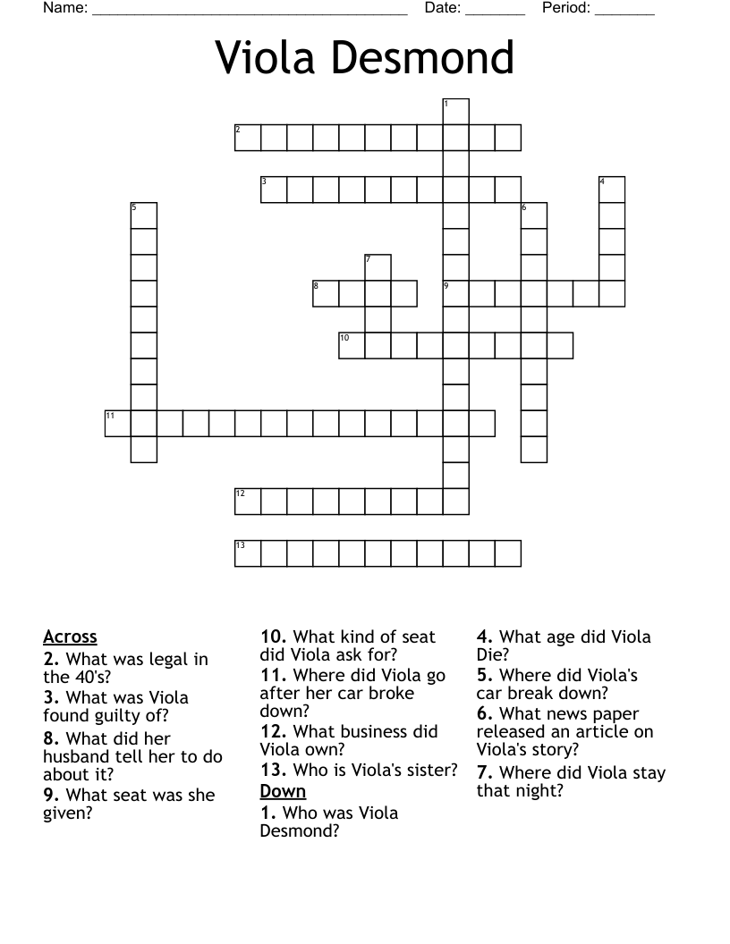Viola Desmond Crossword
