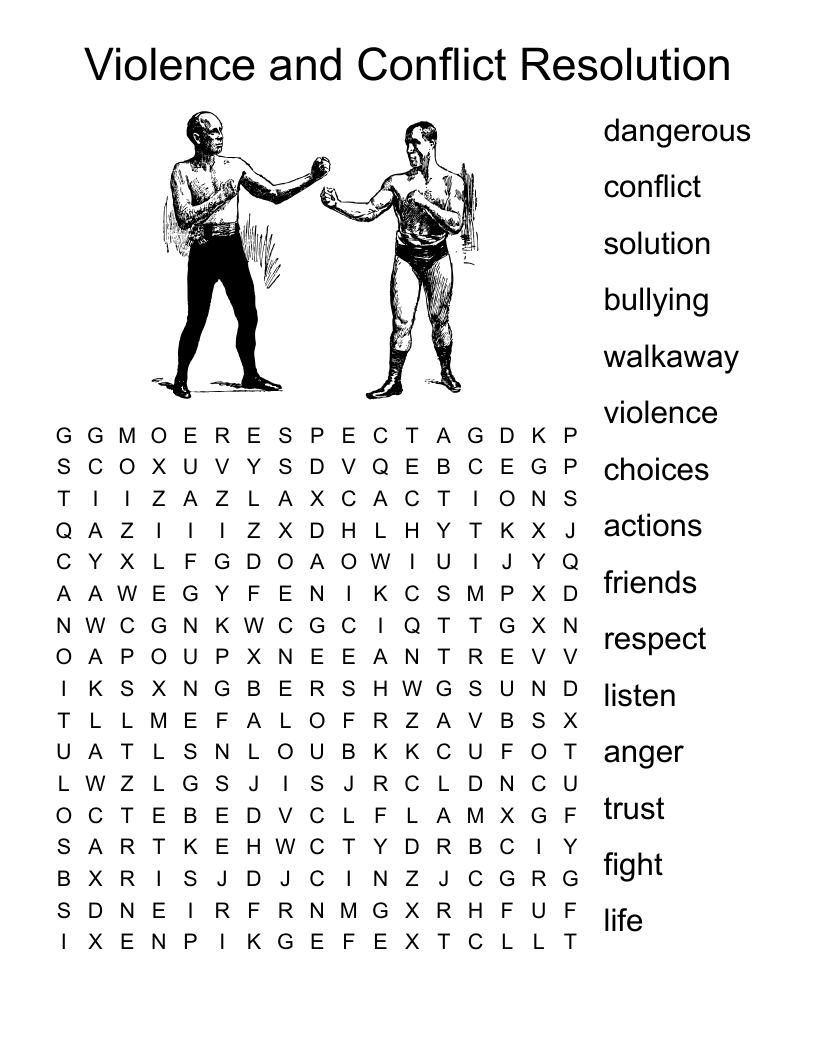 Violence and Conflict Resolution Word Search