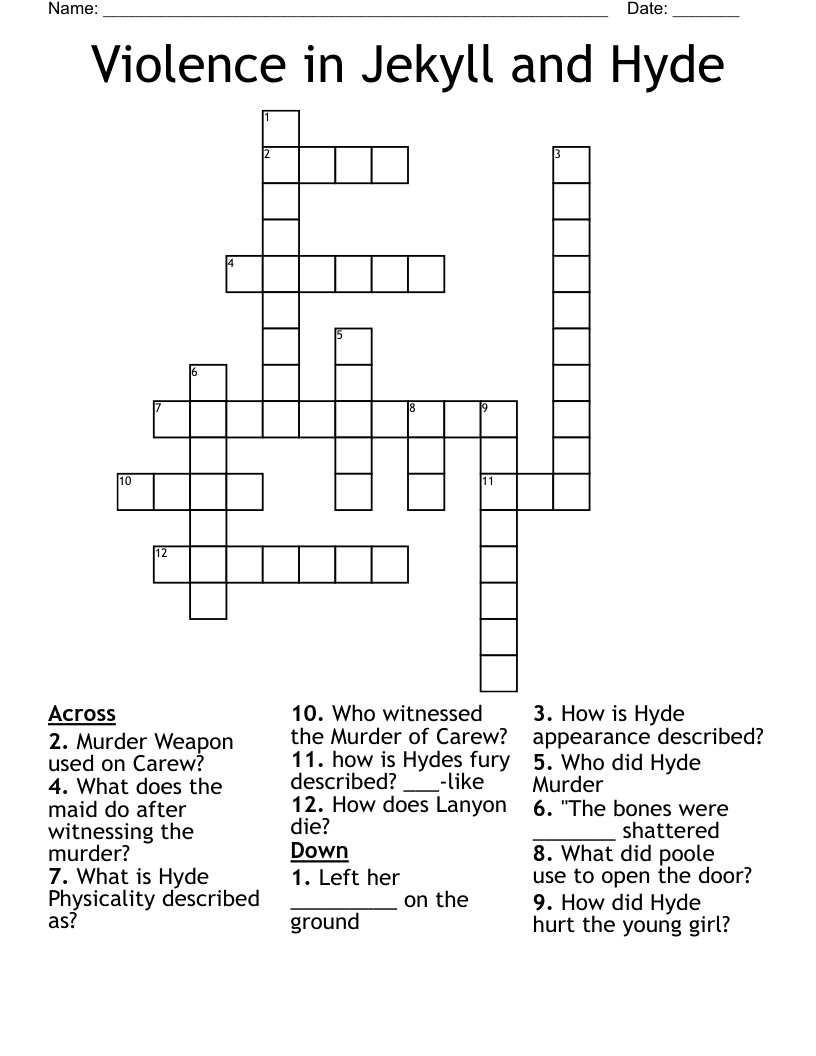 Violence in Jekyll and Hyde Crossword