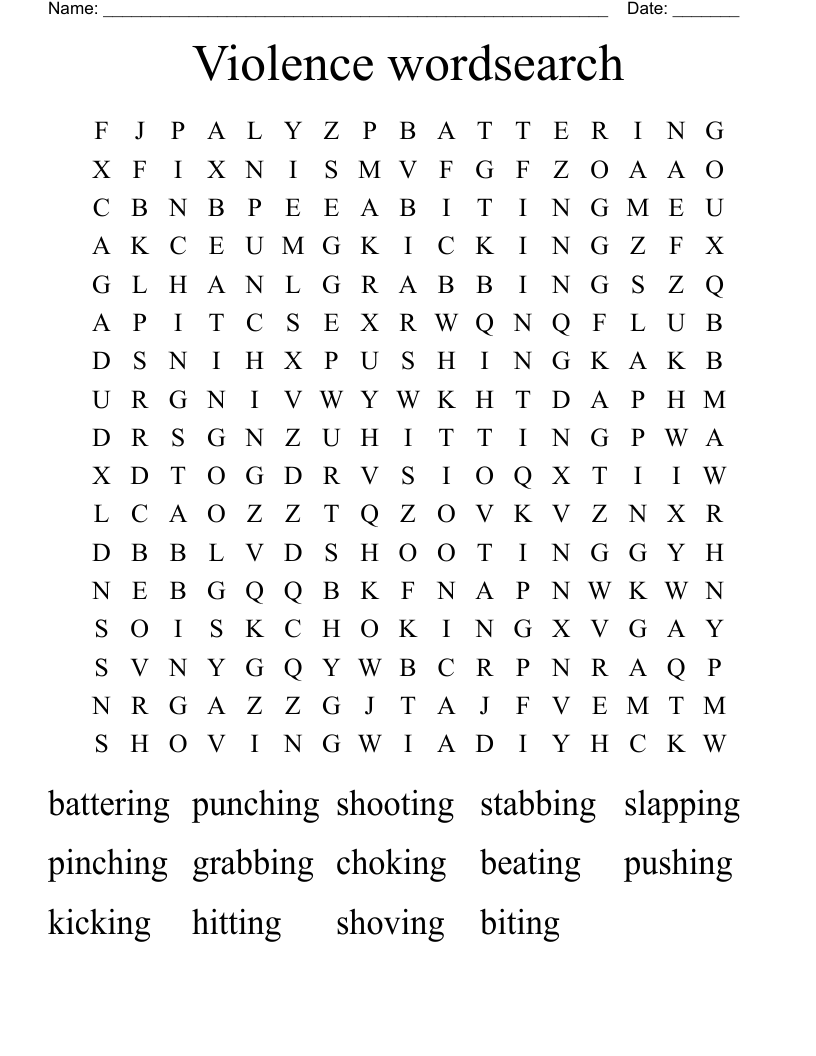 Violence wordsearch