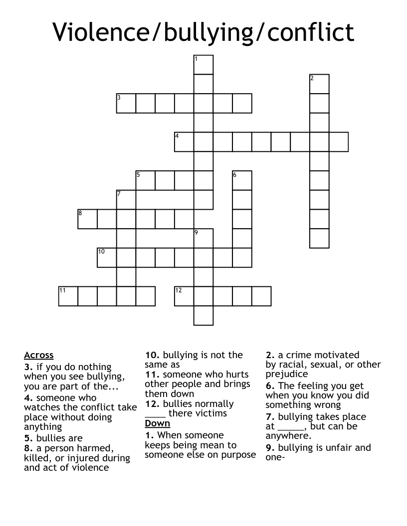Violence/bullying/conflict Crossword