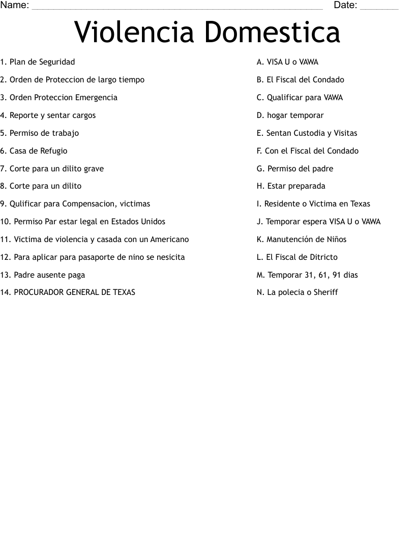 Violencia Domestica Worksheet
