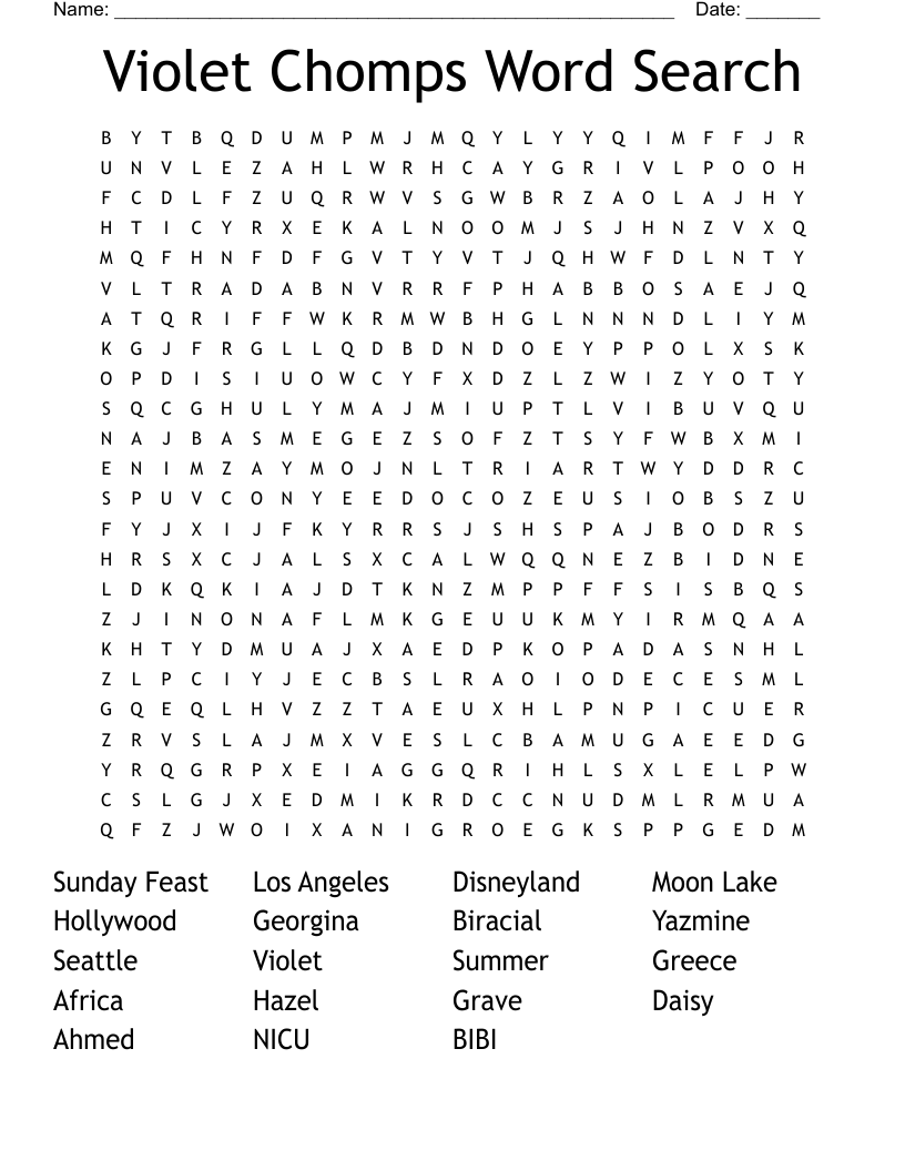Violet Chomps Word Search