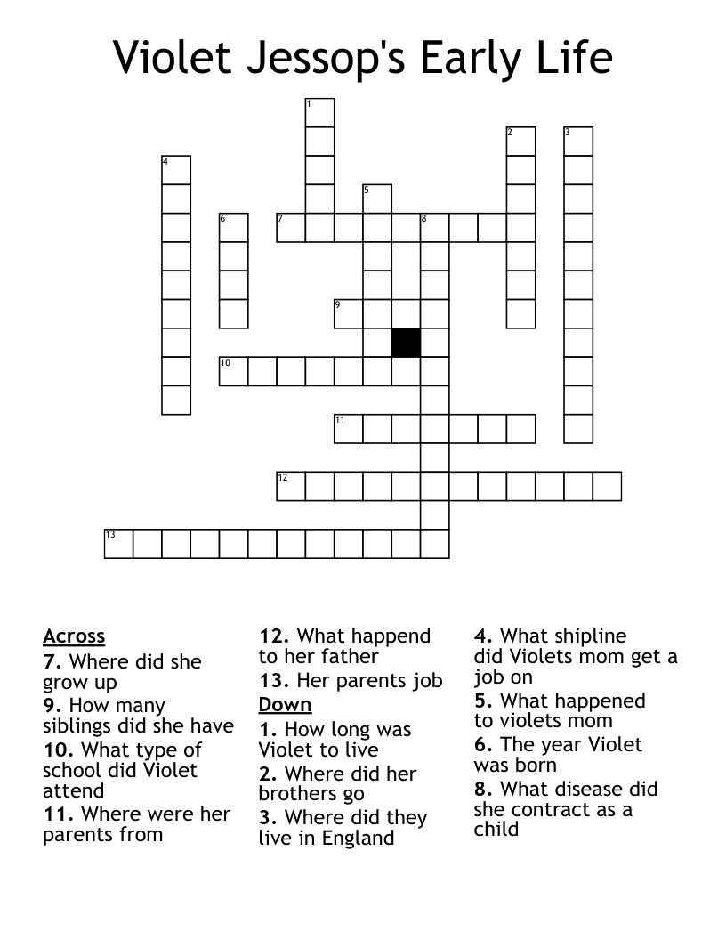 Violet Jessop's Early Life Crossword