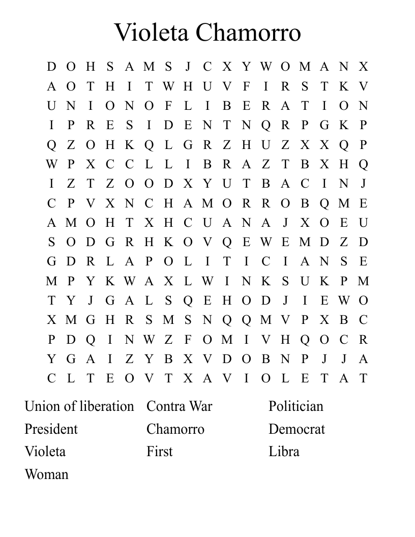 Violeta Chamorro Word Search