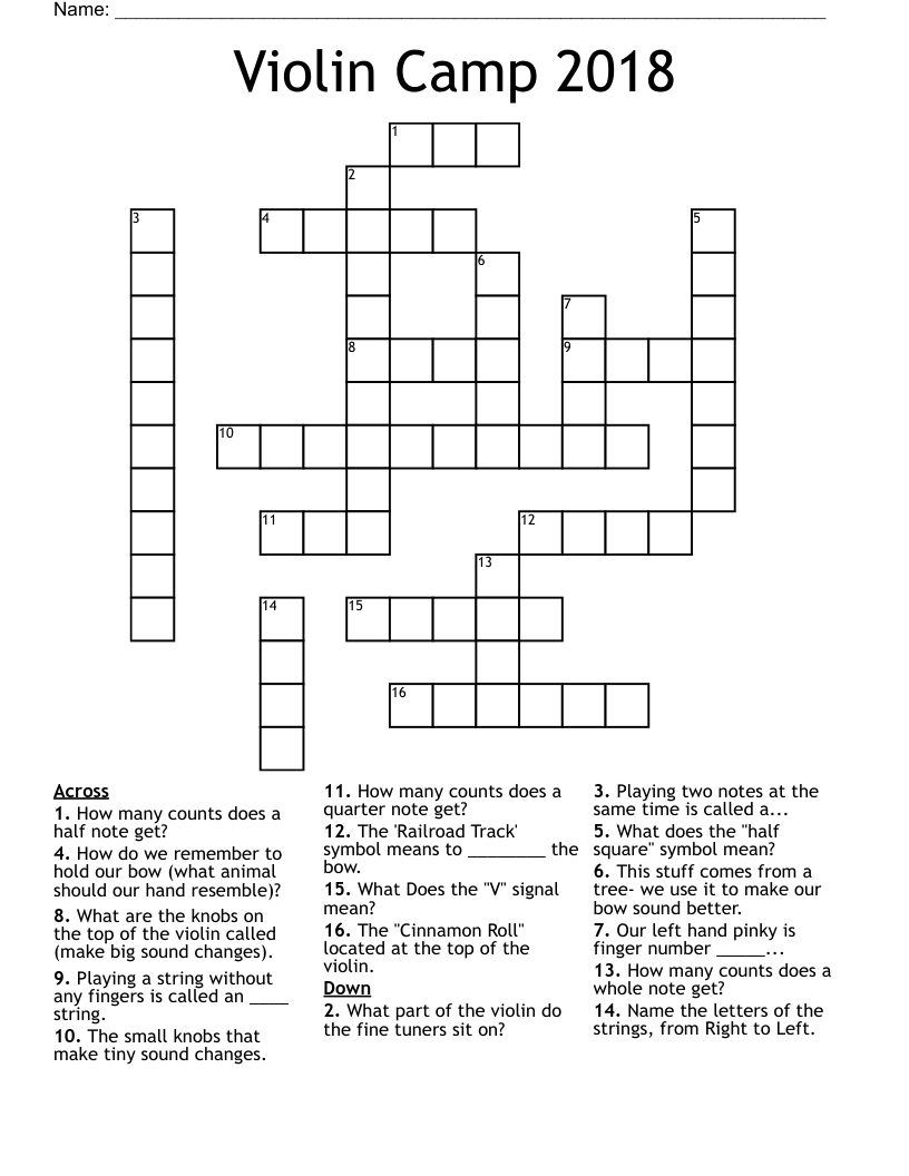 Violin Camp 2018 Crossword