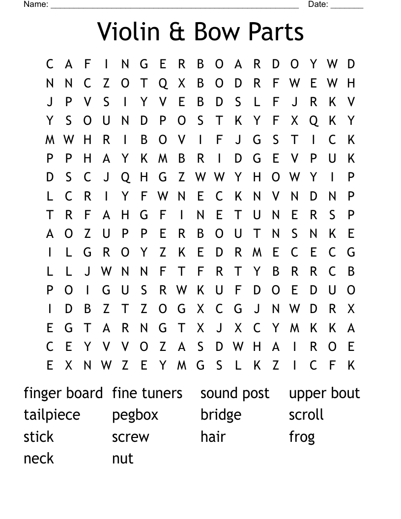 Violin & Bow Parts Word Search