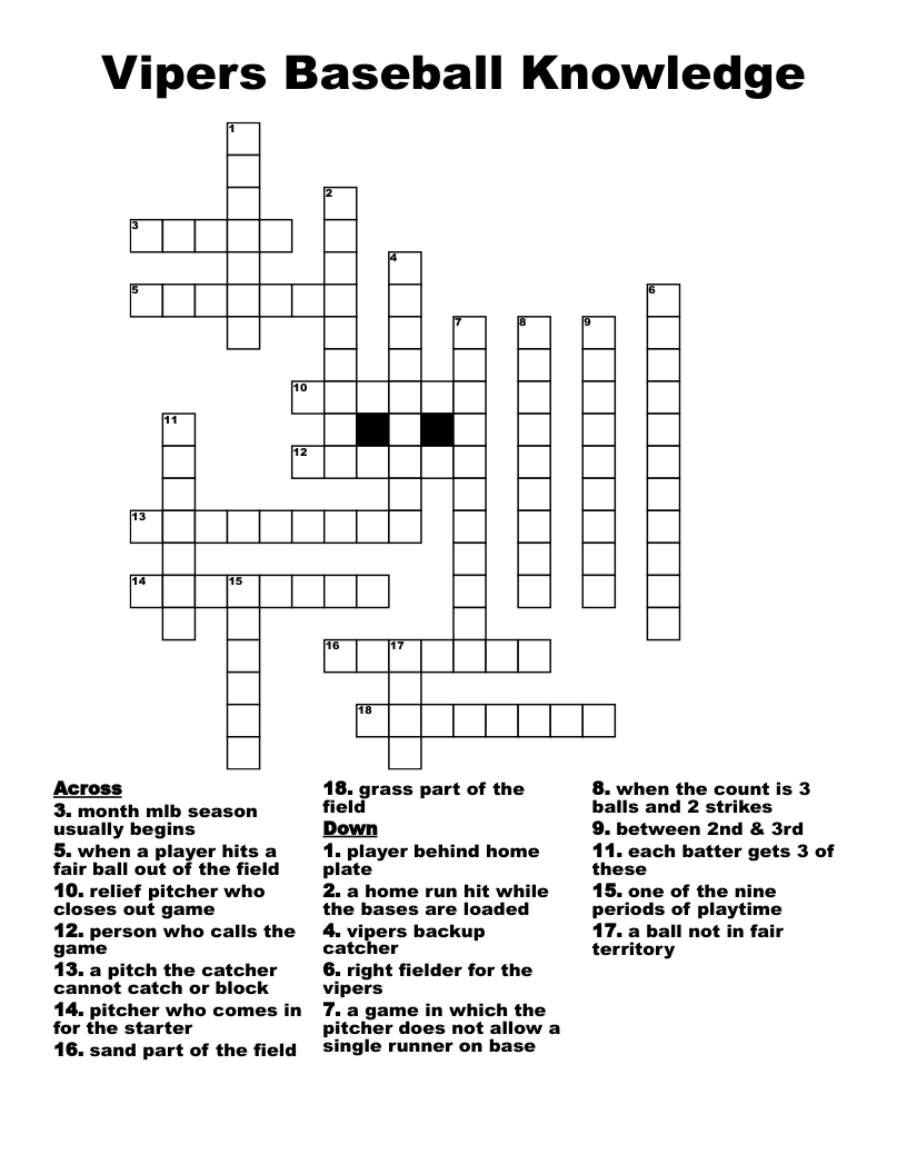Vipers Baseball Knowledge  Crossword