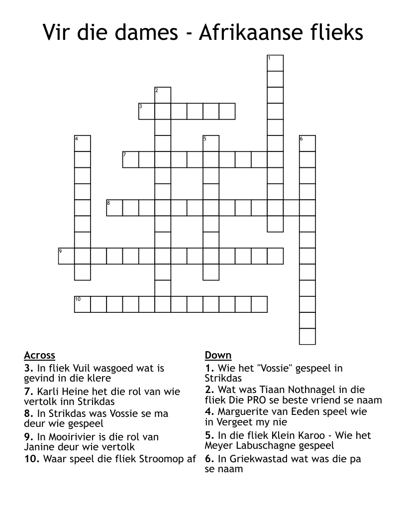 Vir die dames - Afrikaanse flieks Crossword