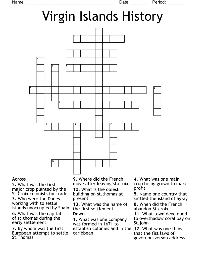 Virgin Islands History  Crossword