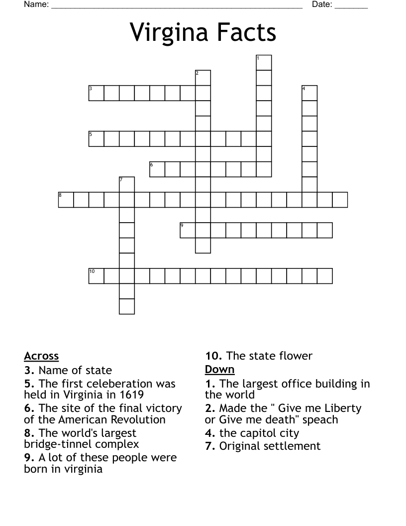 Virgina Facts Crossword
