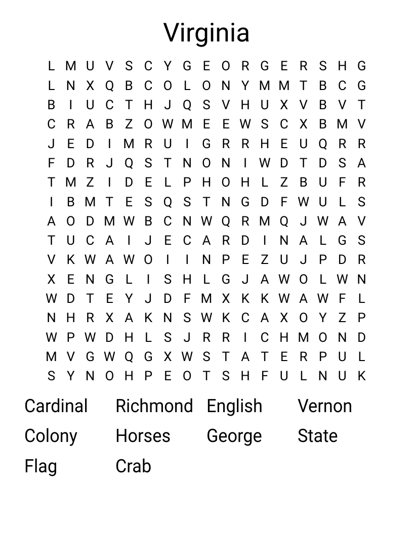 Virginia Word Search
