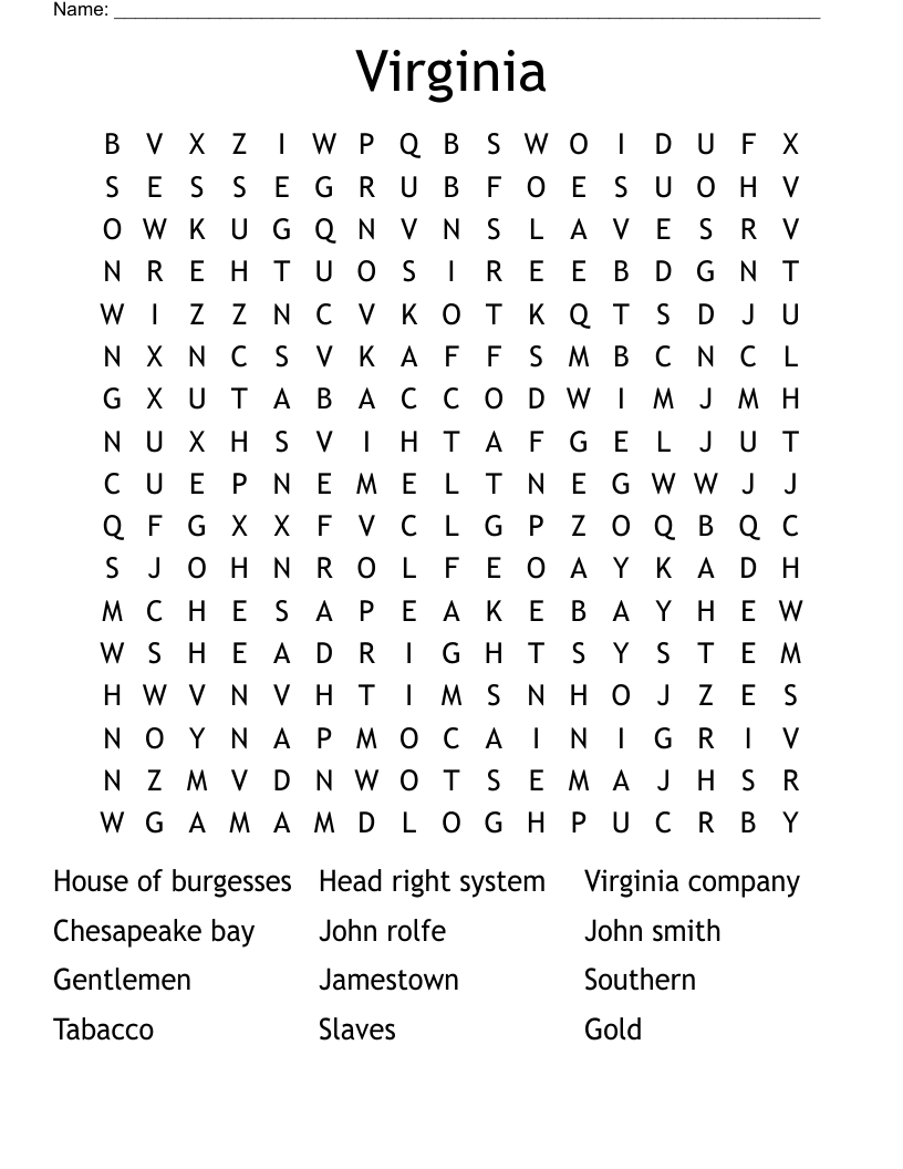 Virginia Word Search