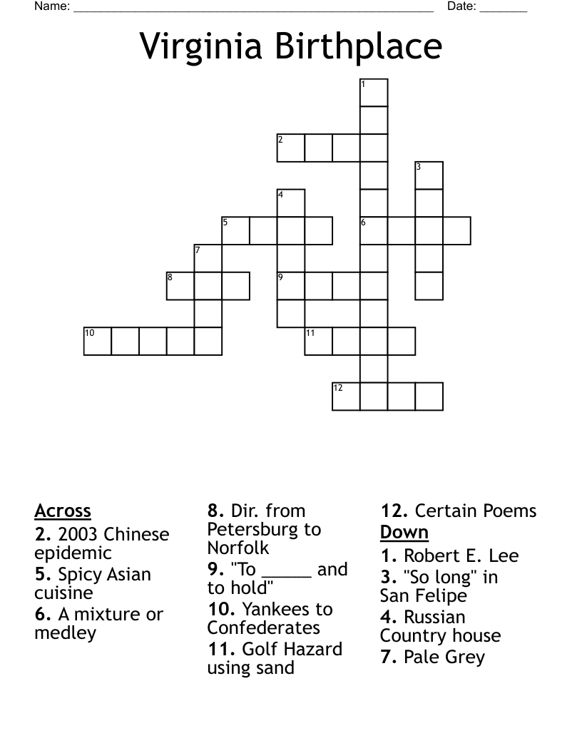 Virginia Birthplace Crossword