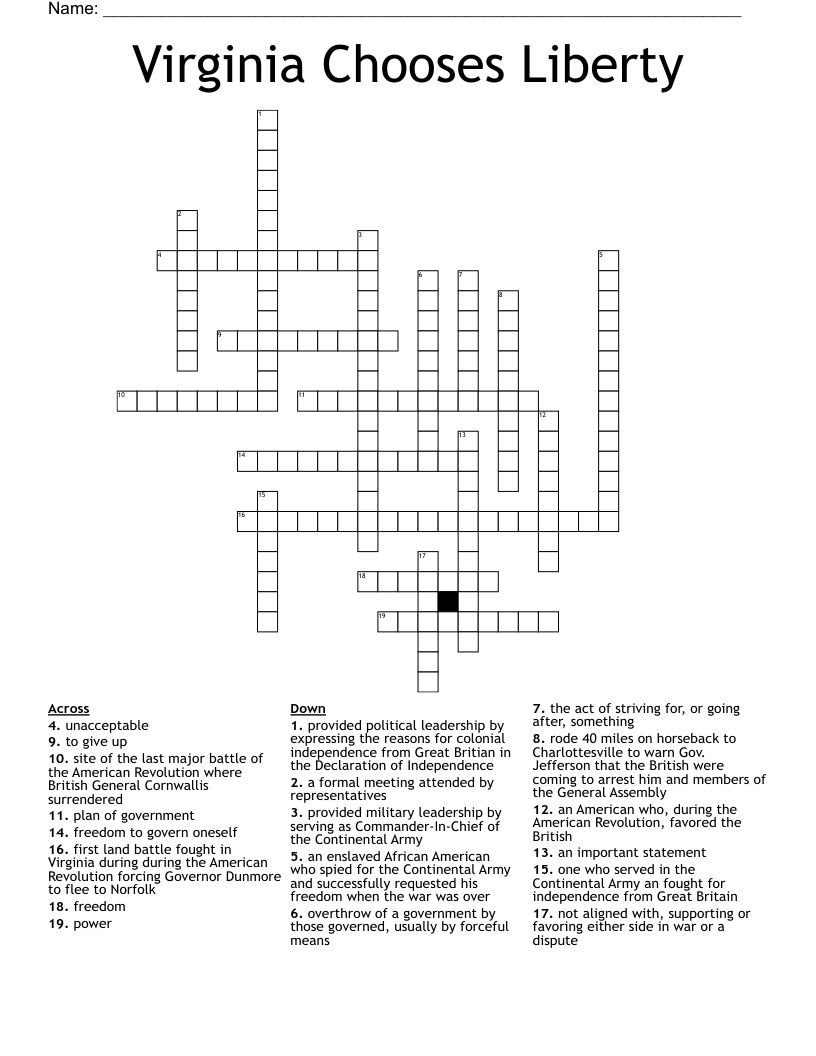 Virginia Chooses Liberty Crossword