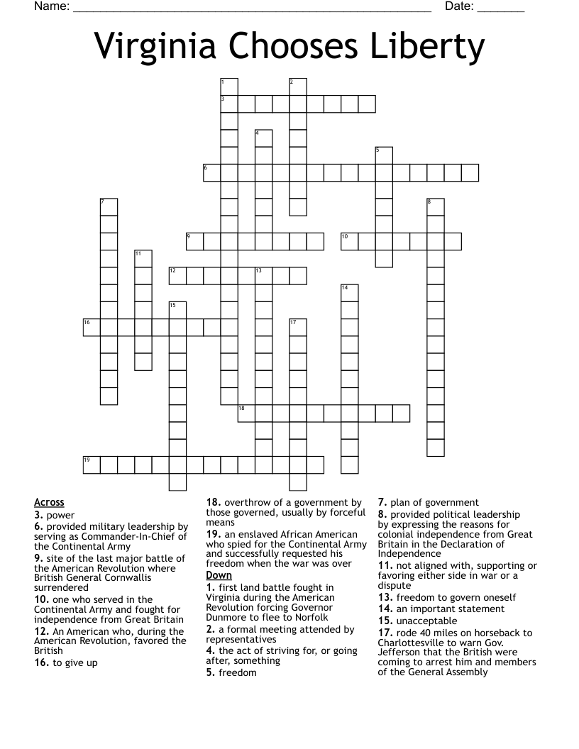 Virginia Chooses Liberty Crossword