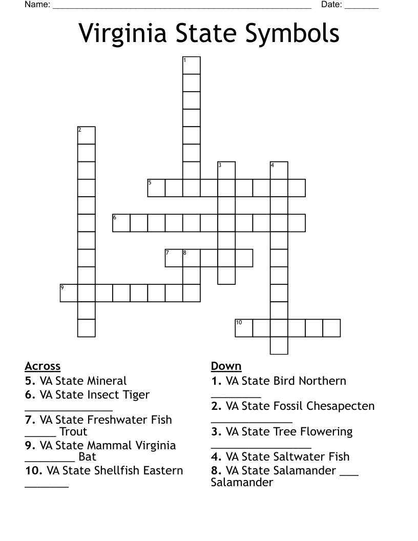 Virginia State Symbols Crossword