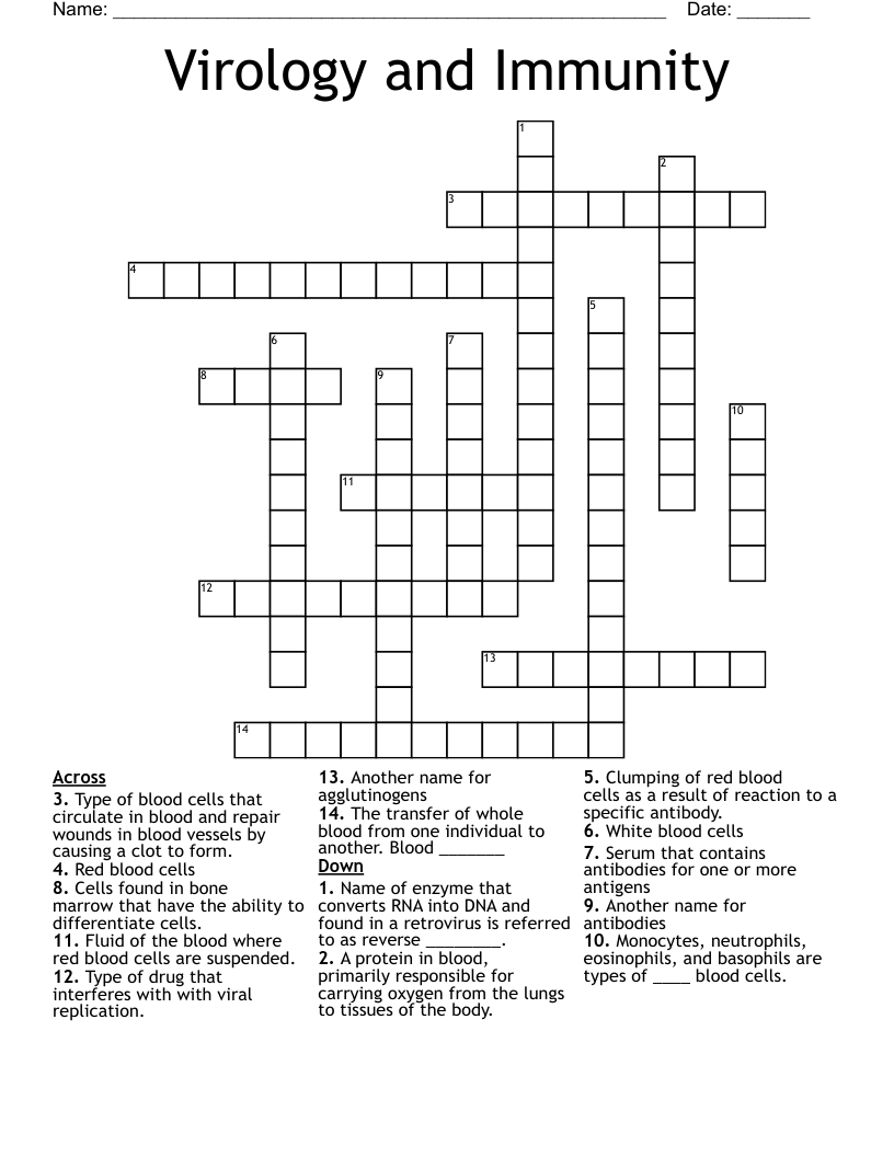 Virology and Immunity Crossword