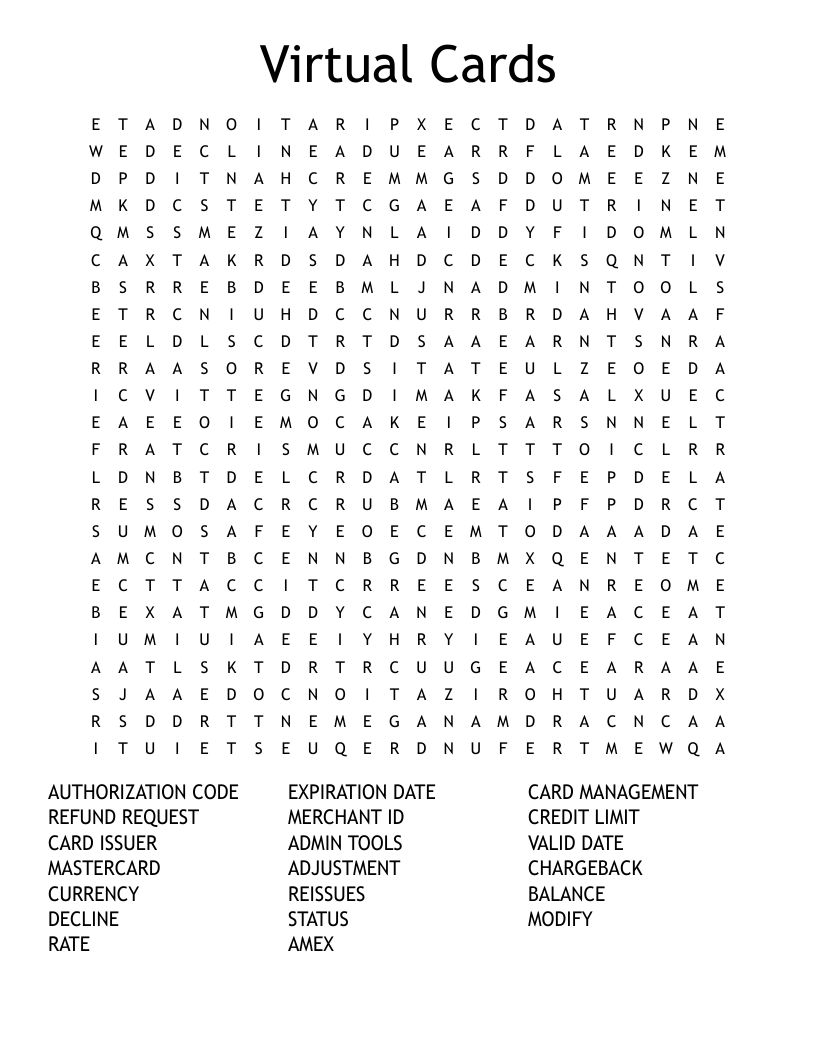 Virtual Cards  Word Search