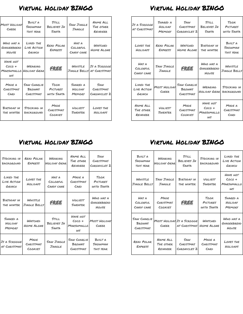 Virtual Holiday BINGO