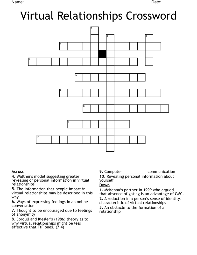 Virtual Relationships Crossword