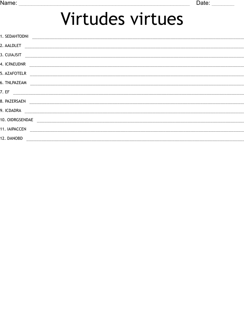 Virtudes virtues Word Scramble