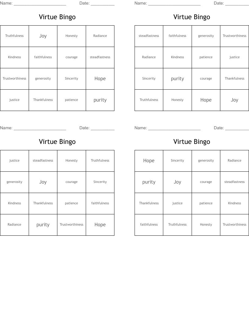 Virtue Bingo