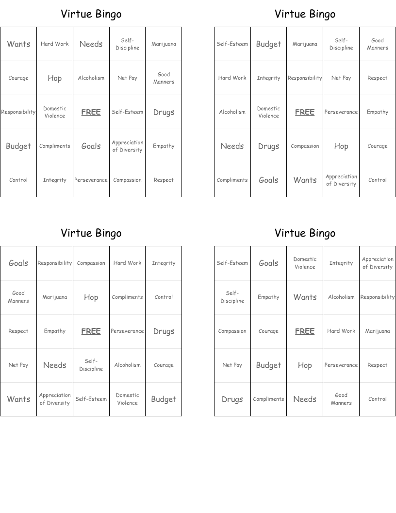 Virtue Bingo