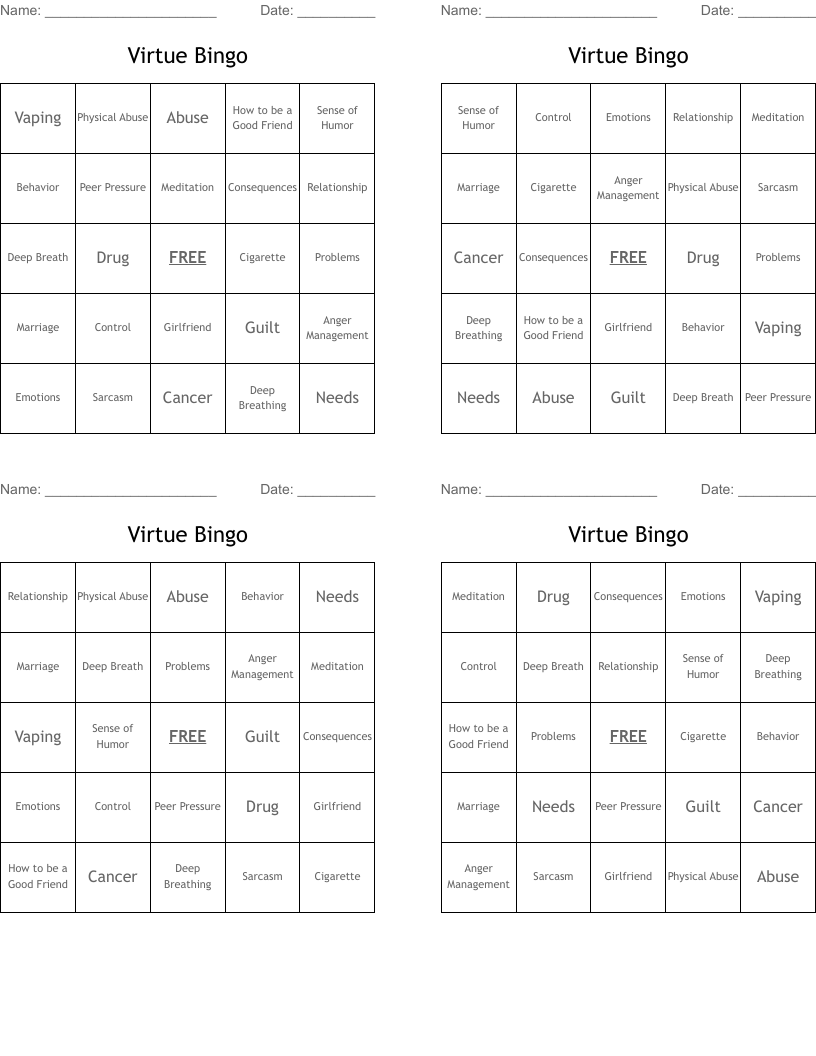 Virtue Bingo