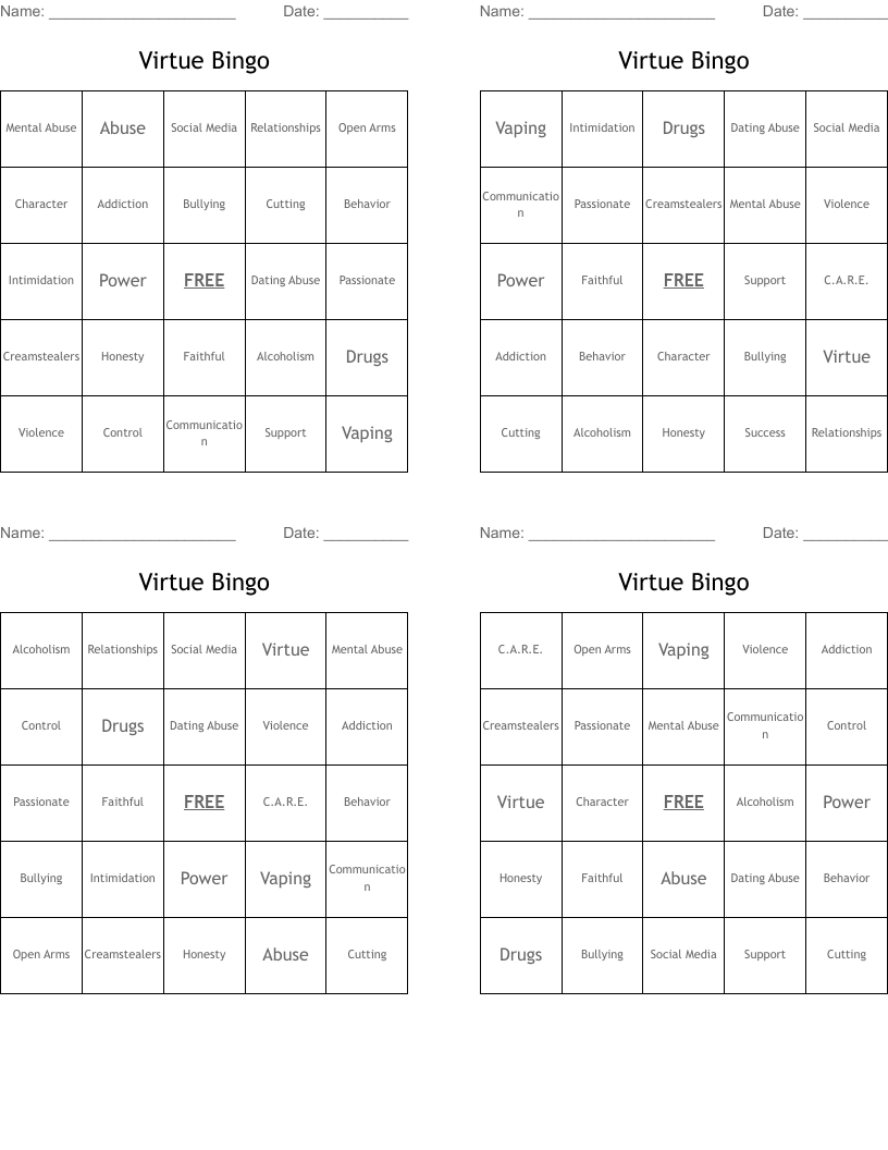 Virtue Bingo