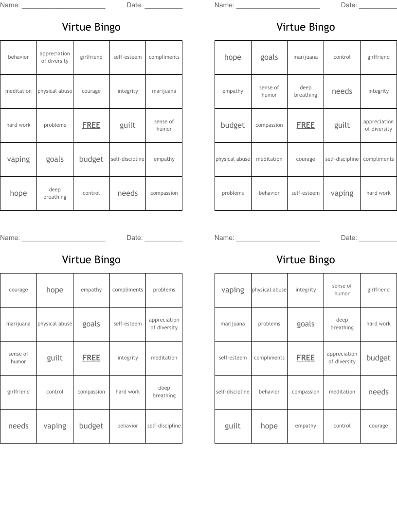 Virtue Bingo