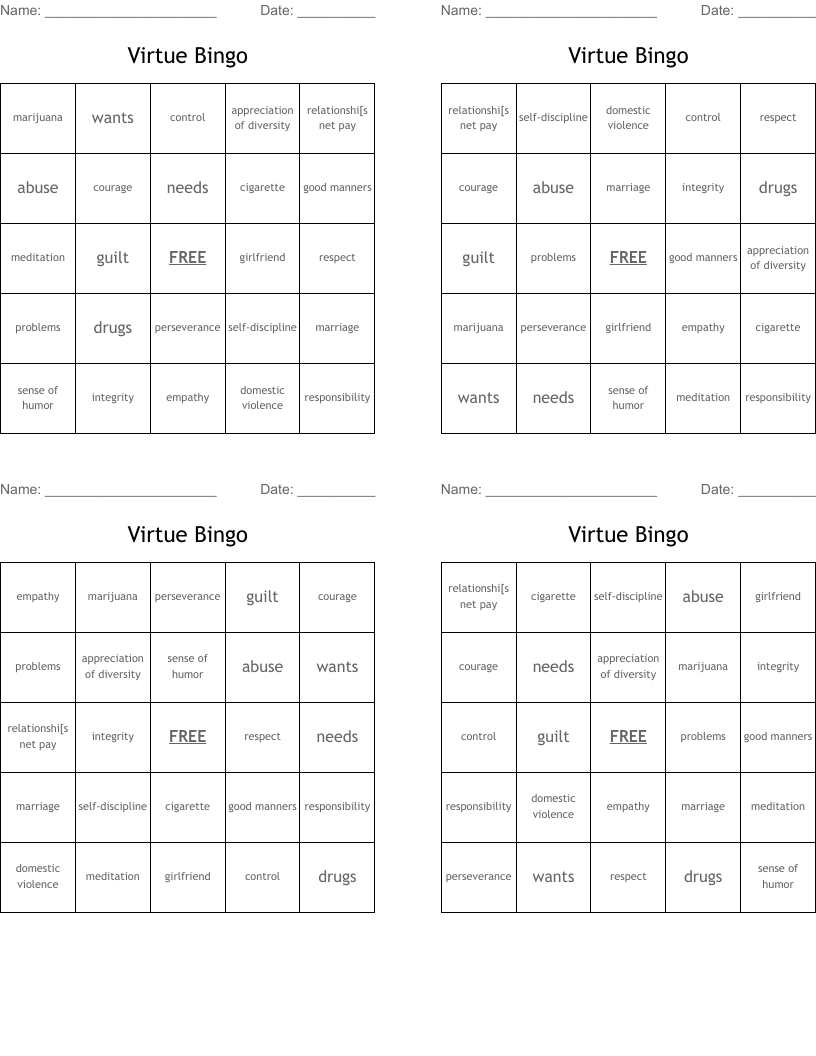 Virtue Bingo