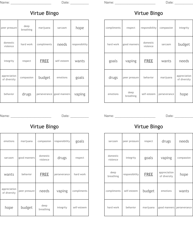 Virtue Bingo