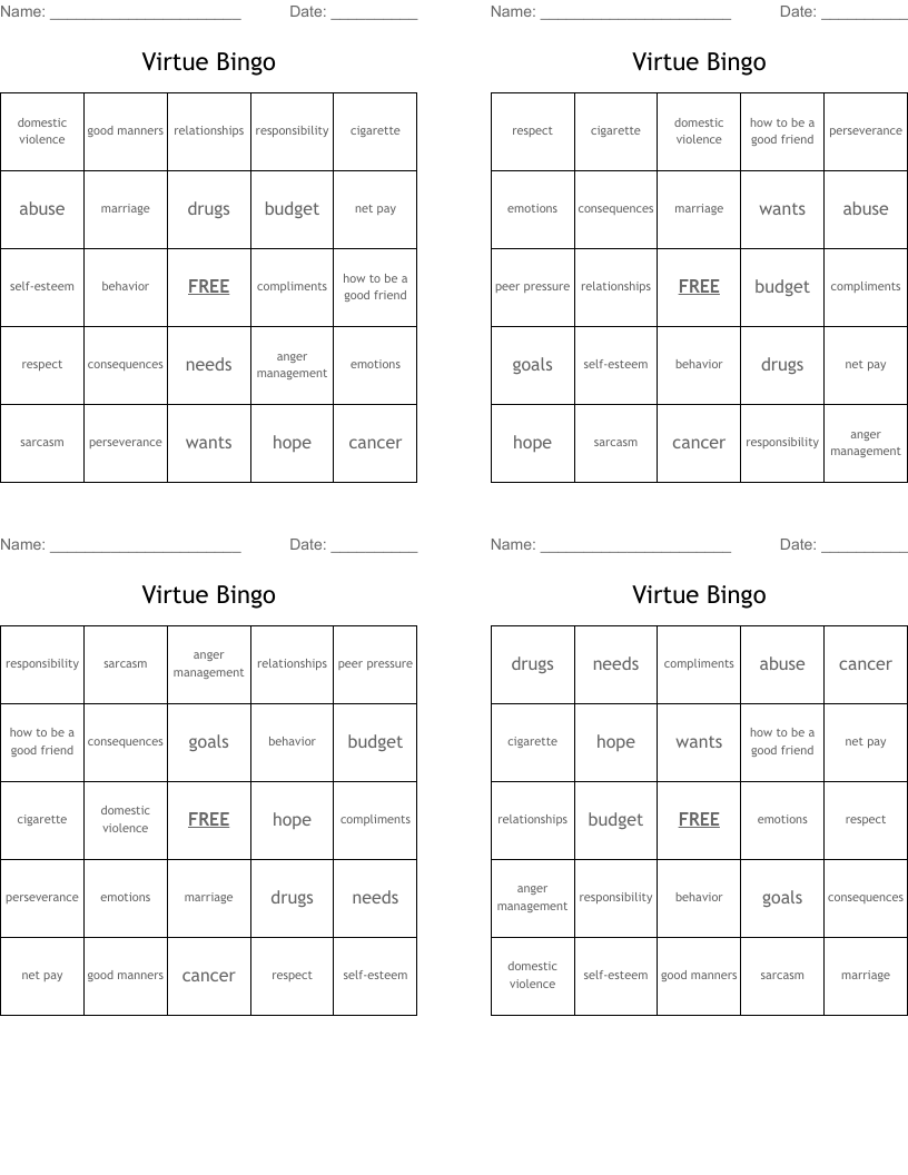 Virtue Bingo 