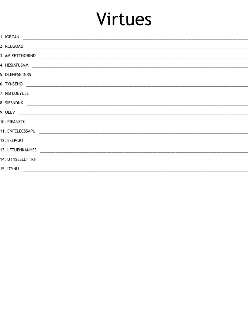 Virtues Word Scramble