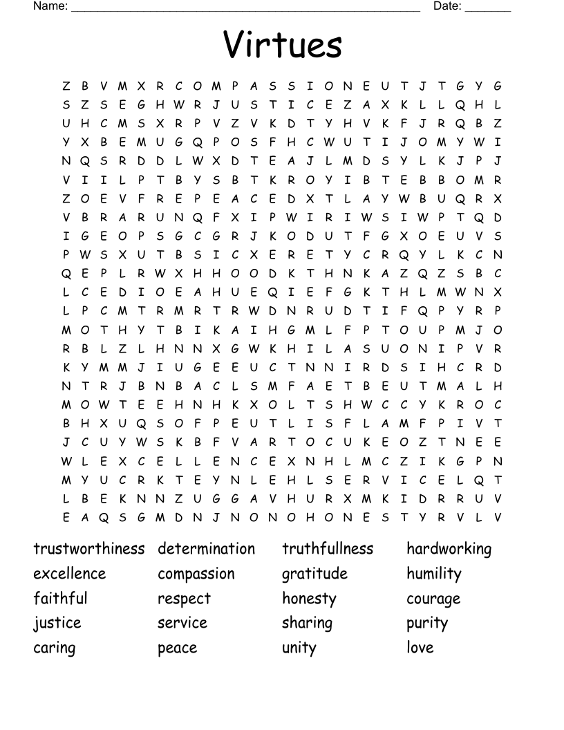 Virtues Word Search