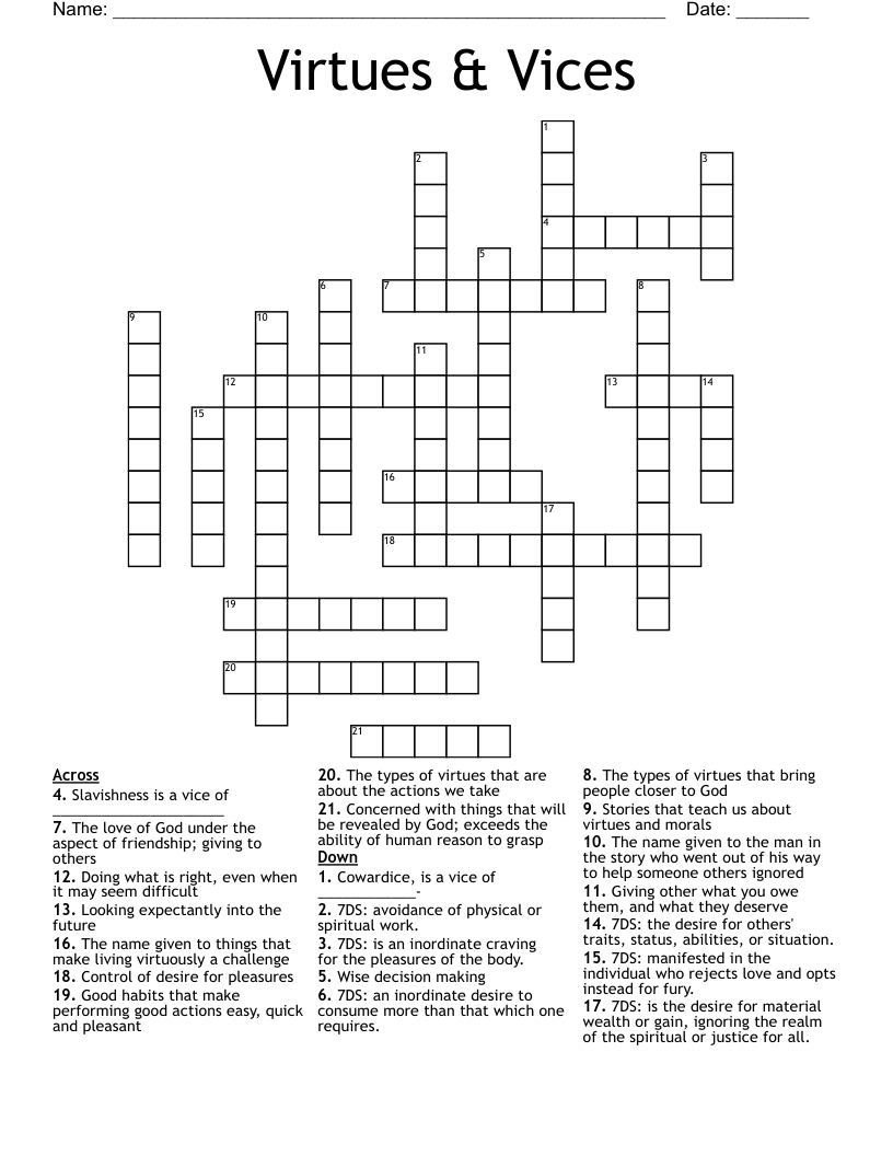 Virtues & Vices Crossword