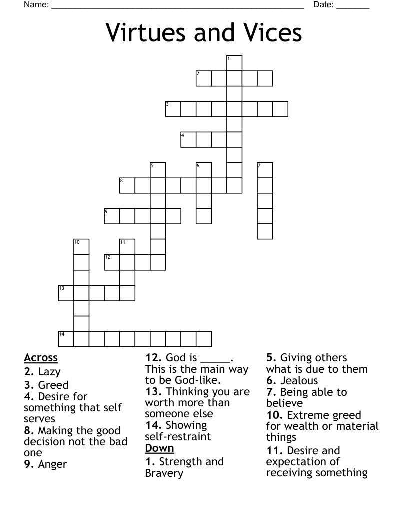 Virtues and Vices Crossword