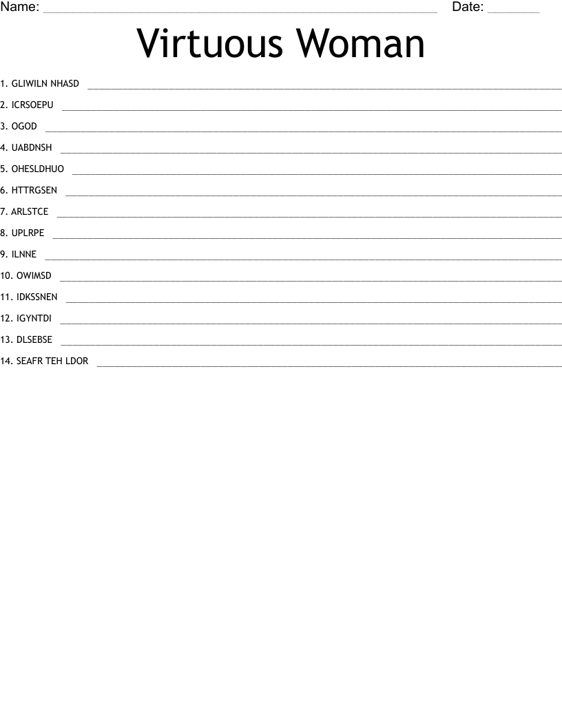 Virtuous Woman Word Scramble